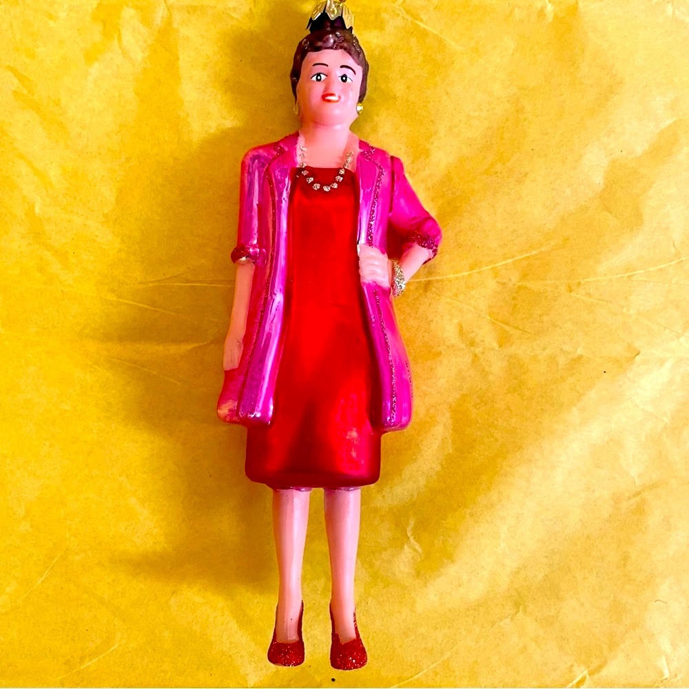 Christmas Ornament Glass Golden Girls Dress Pink Jacket Glitter Sparkle Festive